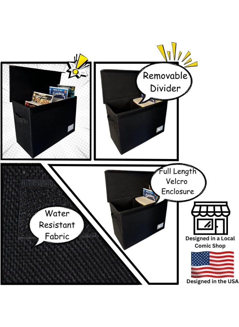 Comic Book Storage Box, Holds up to 150 Comics, Flip-Top, Water Resistant, Cloth Covered, Divider Section, Sturdy, Decorative. - Image 4