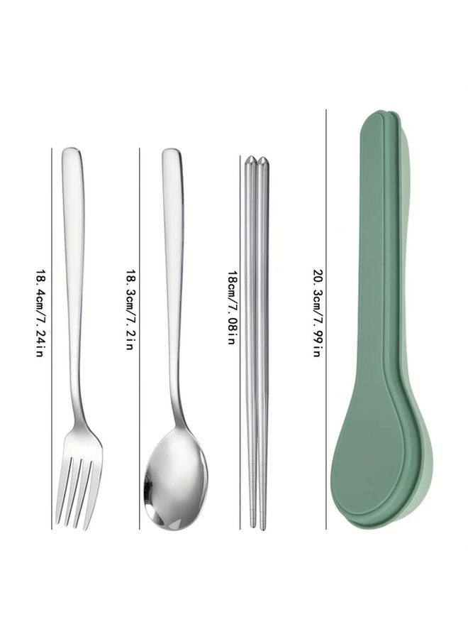 Dark Green Stainless Steel Portable Tableware Set Chopsticks Spoon Fork Outdoor Travel - Image 1