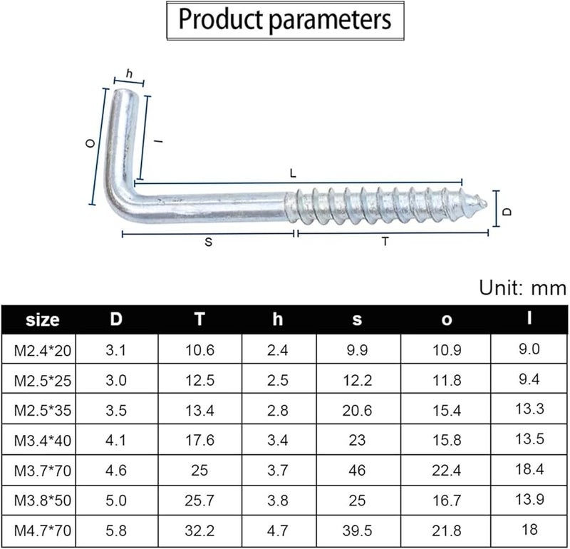 M2 5x25mm خطافات براغي على شكل حرف L 300 قطعة معالجة بالزنك زاوية قائمة معدات تعليق - Image 3