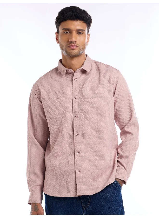 Beyoung Light Pink Full Sleeve Waffle Shirt For Men