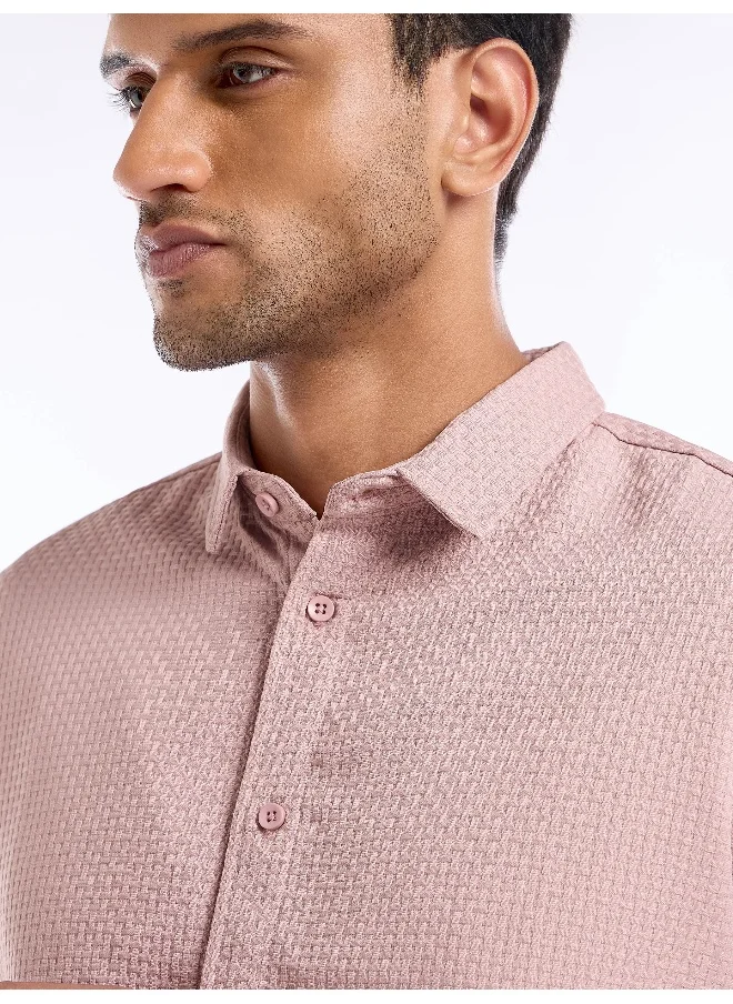 Beyoung Light Pink Full Sleeve Waffle Shirt For Men