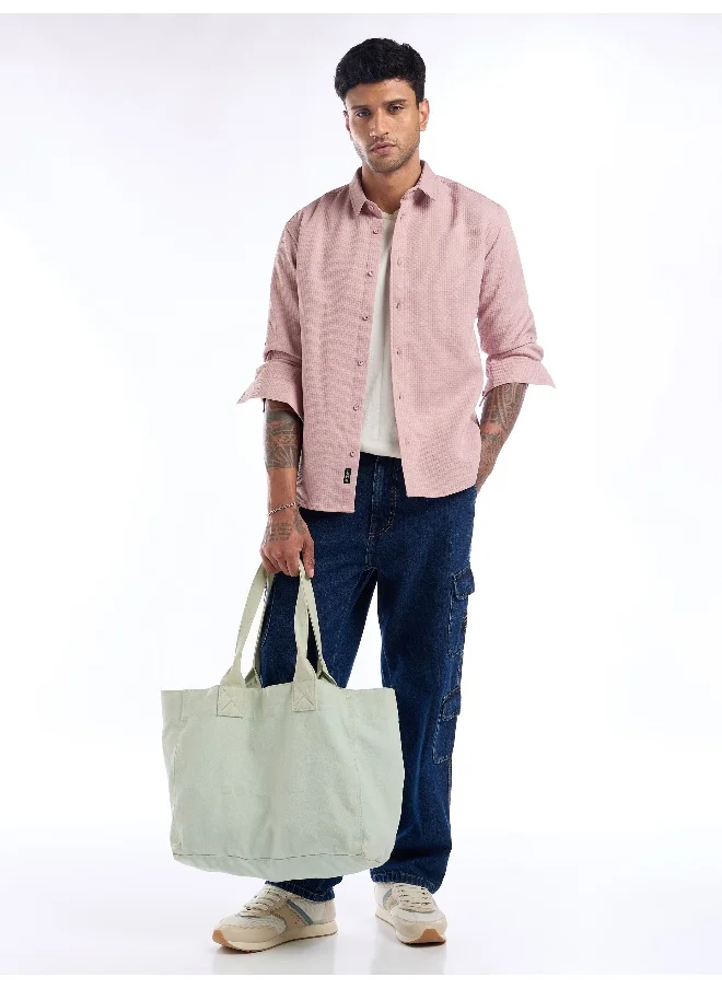 Beyoung Light Pink Full Sleeve Waffle Shirt For Men