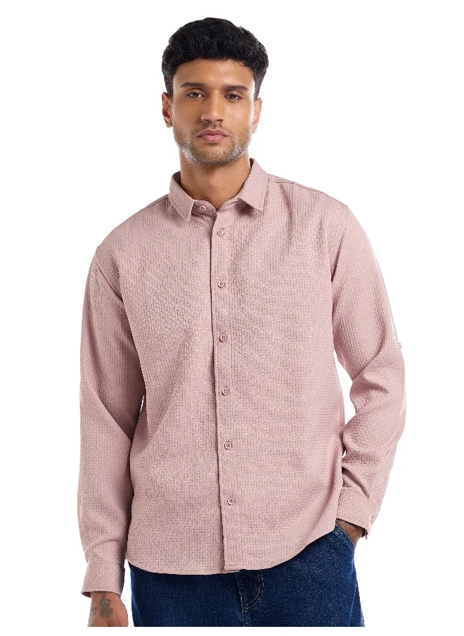 Beyoung Light Pink Full Sleeve Waffle Shirt For Men