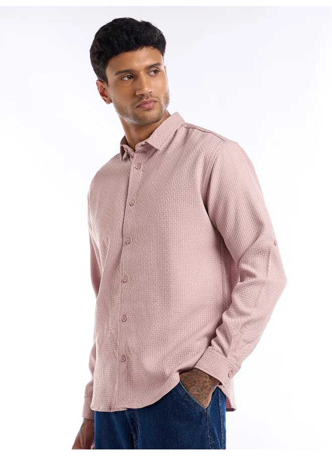 Beyoung Light Pink Full Sleeve Waffle Shirt For Men