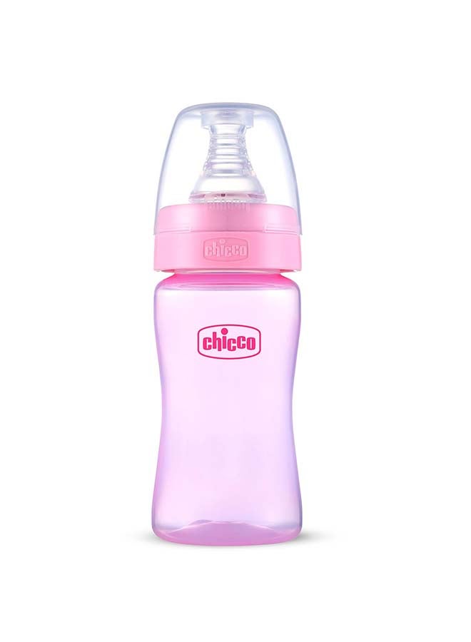 Chicco زجاجة تغذية الحليب السهلة للأطفال والرضع، نظام مضاد للمغص على شكل V لمنع المغص والغازات والانزعاج، خالية من BPA، تدفق بطيء، 0م+ (125مل، وردي) - Image 1