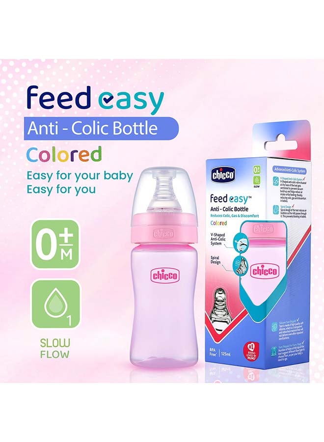 Chicco زجاجة تغذية الحليب السهلة للأطفال والرضع، نظام مضاد للمغص على شكل V لمنع المغص والغازات والانزعاج، خالية من BPA، تدفق بطيء، 0م+ (125مل، وردي) - Image 2