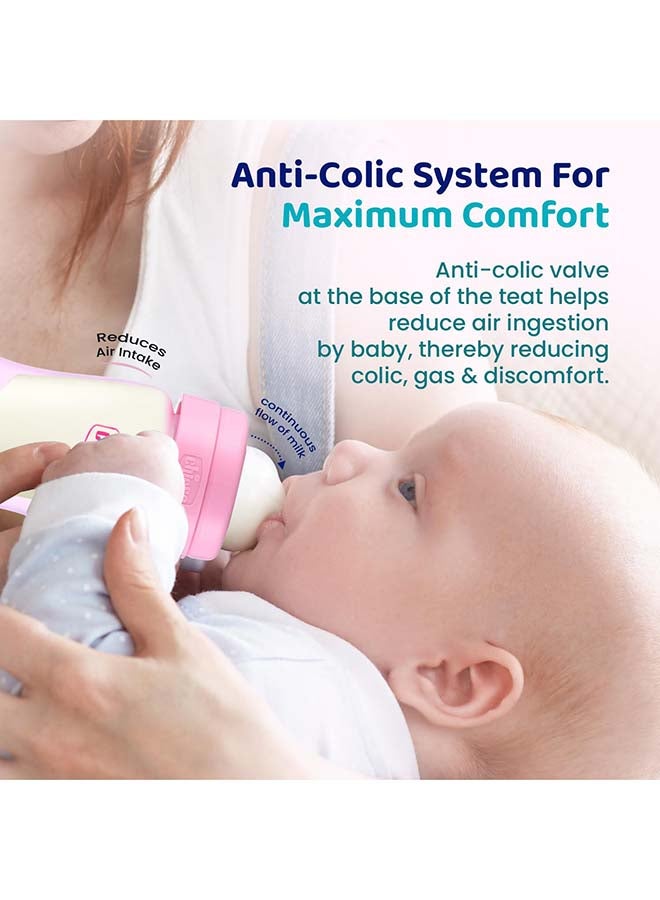 Chicco زجاجة تغذية الحليب السهلة للأطفال والرضع، نظام مضاد للمغص على شكل V لمنع المغص والغازات والانزعاج، خالية من BPA، تدفق بطيء، 0م+ (125مل، وردي) - Image 3