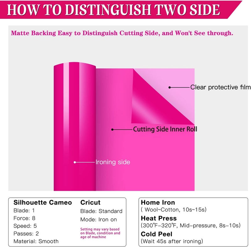 HTVRONT HTV Pink Heat Transfer Vinyl Roll - 12in x10ft PU, Easy to Cut & Weed for Heat Apply Vinyl Design (Hot Pink) - Image 3