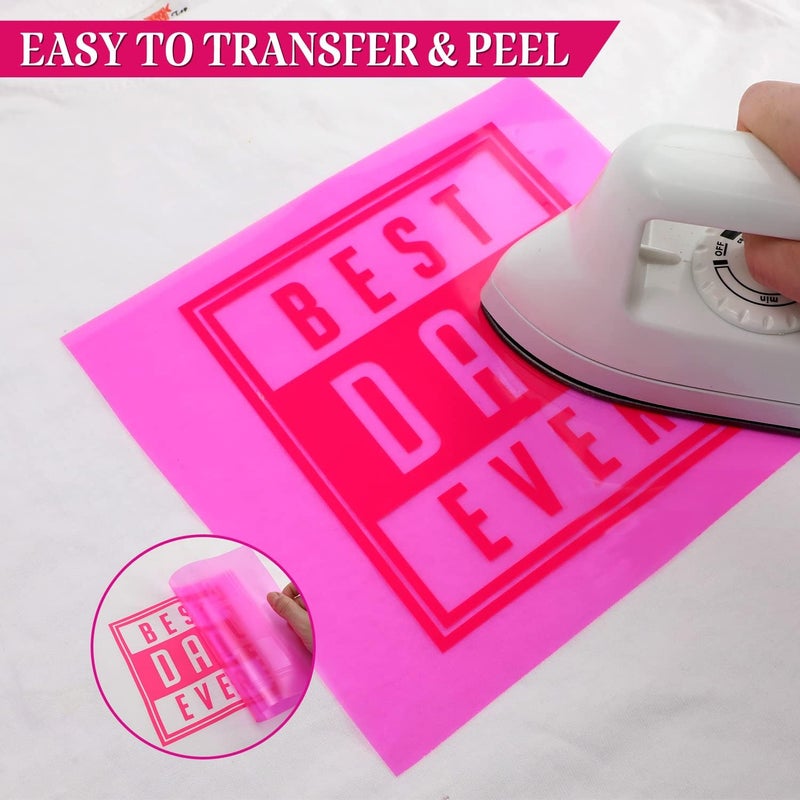 HTVRONT HTV Pink Heat Transfer Vinyl Roll - 12in x10ft PU, Easy to Cut & Weed for Heat Apply Vinyl Design (Hot Pink) - Image 5