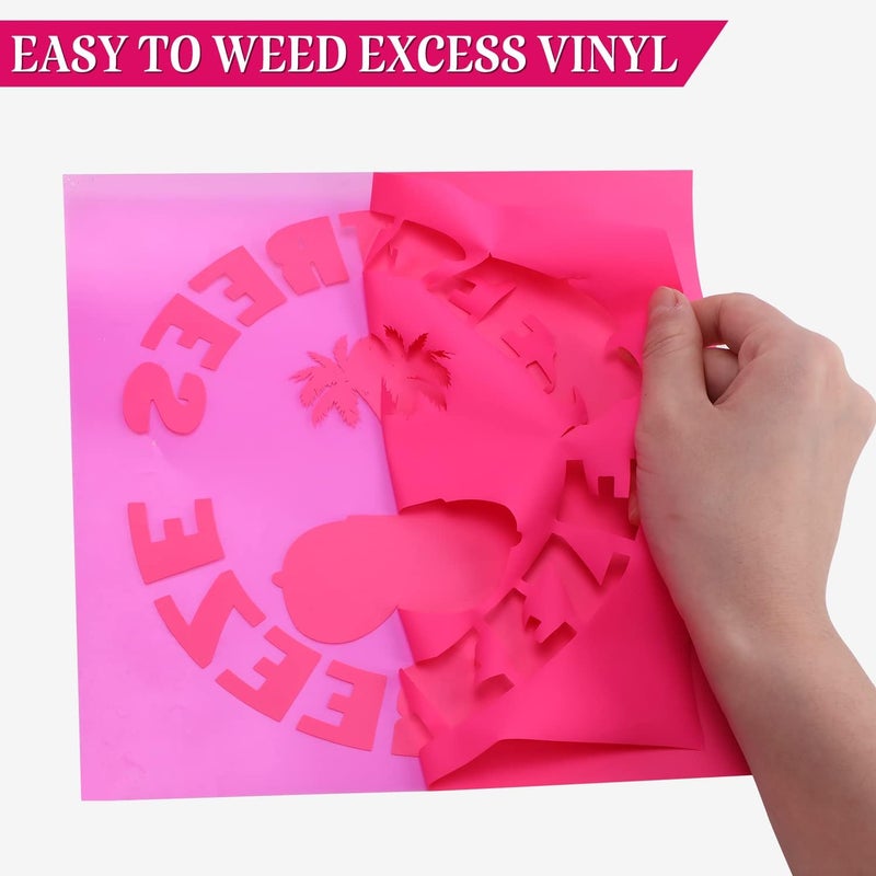 HTVRONT HTV Pink Heat Transfer Vinyl Roll - 12in x10ft PU, Easy to Cut & Weed for Heat Apply Vinyl Design (Hot Pink) - Image 4