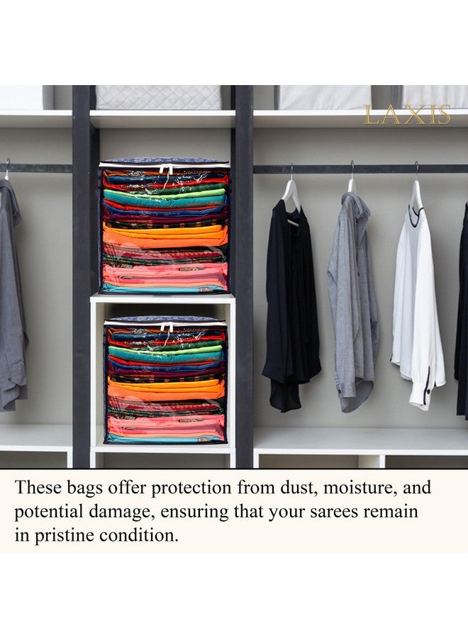 LAXIS HOMFIL Brand - Laxis Non-Woven Jumbo Saree Bags, Blue Color Transparent Saree Covers With Zip, Saree Covers For Storage With Moisture & Dust Proof (Pack of 4) - Image 4