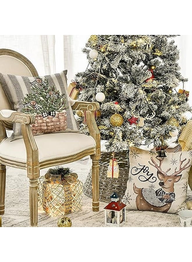 Christmas Snowman Reindeer Gloves Eucalyptus Throw Pillow Covers, 18 x 18 Inch Winter Holiday Stripes Cushion Case Decoration for Sofa Couch Set of 4 - Image 3