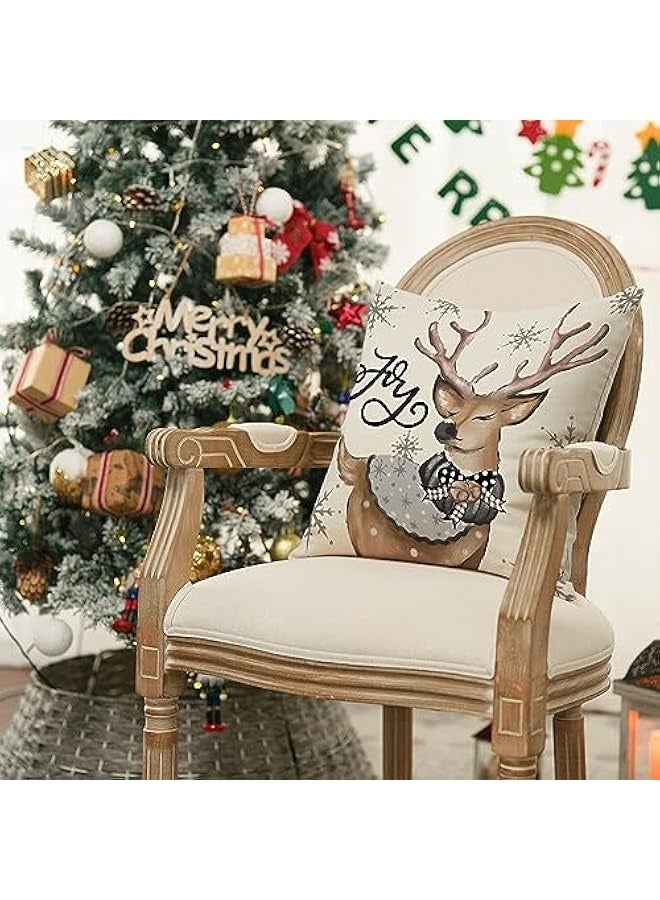 Christmas Snowman Reindeer Gloves Eucalyptus Throw Pillow Covers, 18 x 18 Inch Winter Holiday Stripes Cushion Case Decoration for Sofa Couch Set of 4 - Image 5