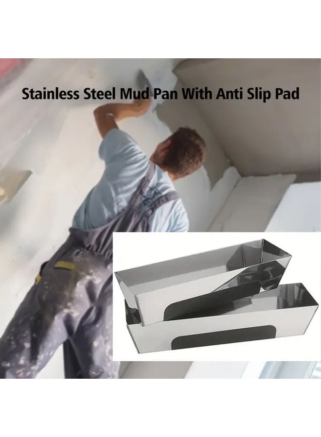 14 بوصة وعاء جص جبصين ثقيل من الفولاذ المقاوم للصدأ مع وسادة مضادة للانزلاق وقضيب كشط - أداة تجصيص محترفة - Image 2