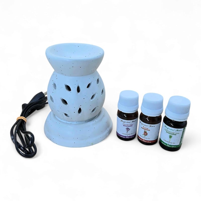MAGICKAL MOON Ceramic Electric Aroma Diffuser for Home Fragrance Oil Burner Oil Warmer Owl Shaped Diffuser with 3 Aroma Oils Lemongrass Lavender Rosy Romance Fragrance 10ml Each White SNSSC0061 - Image 1