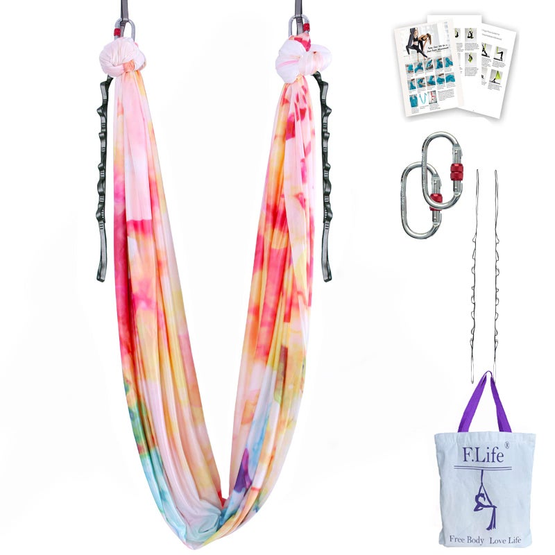 FLife Aerial Yoga Hammock 55 yards Premium Aerial Silk Fabric Yoga Swing for Antigravity Yoga Inversion Include Daisy ChainCarabiner and Pose Guide Colorful Clouds