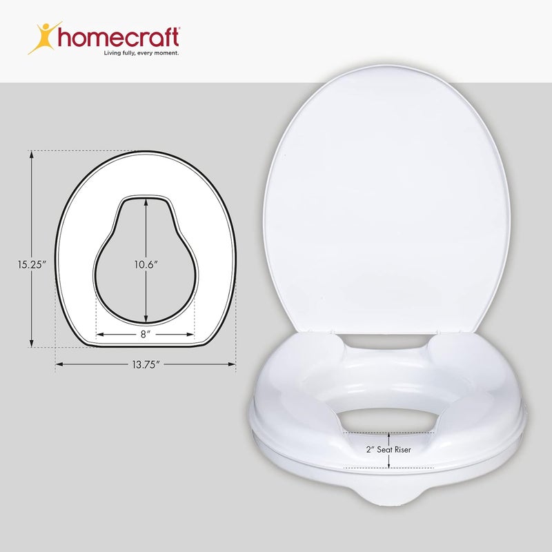 Homecraft Savanah Raised Toilet Seat with Lid 2 High Elevated Toilet Seat Locks Onto Standard Toilets Portable Assistance Seat with Sturdy Brackets Medical Aid for Elderly Disabled Limited Mobility - Image 2