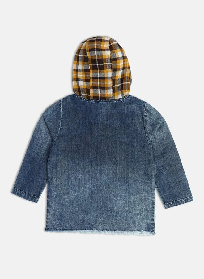 MINIKLUB Boys Denim Look Pullover with Plaid Hood