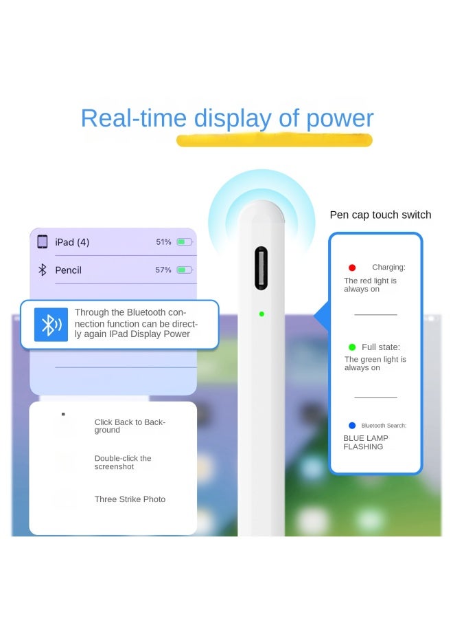 قلم آيباد ستايلس متوافق مع Apple Pencil قلم شاشة لمس لوحي قلم رقمي بلوتوث قلم خط يد ستايلس - Image 2