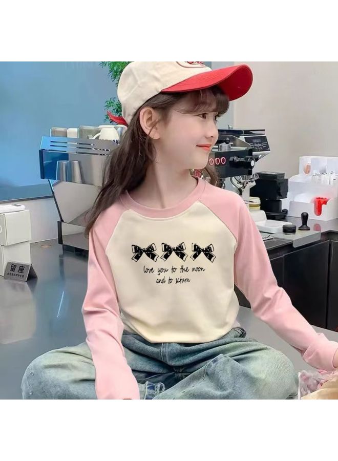 Boys And Girls Double-sided Heating Velvet Bottoming Shirt Kidsren's Contrasting Raglan Long-sleeved Baby Autumn And Winter Round Neck Pullover Top