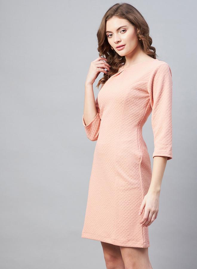 ستايل ستون فستان قصير بنسيج جاكار وياقة دائرية - Image 4