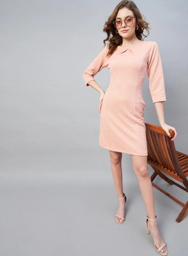 StyleStone  Stylestone Textured Jacquard Round Neck Mini Dress for Women | Best Price UAE