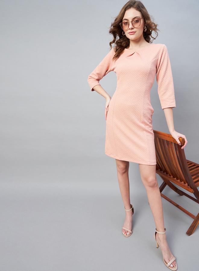 ستايل ستون فستان قصير بنسيج جاكار وياقة دائرية - Image 3