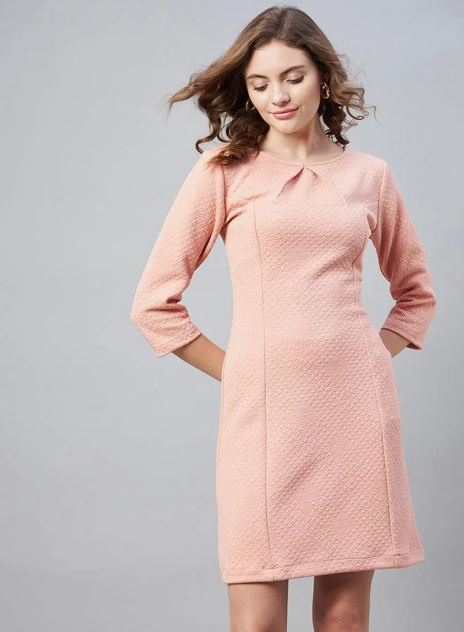 Stylestone Textured Jacquard Round Neck Mini Dress
