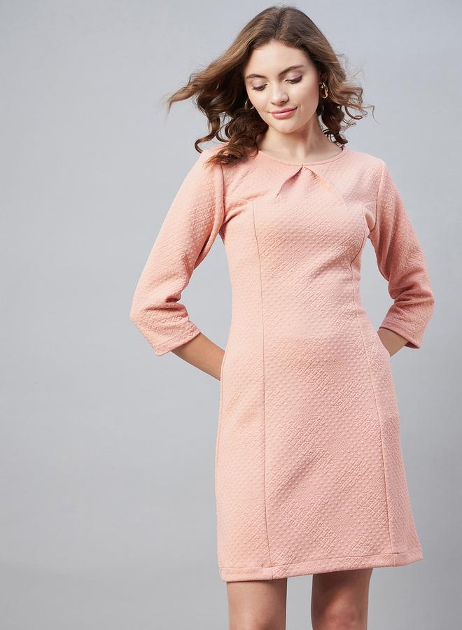 ستايل ستون فستان قصير بنسيج جاكار وياقة دائرية - Image 1