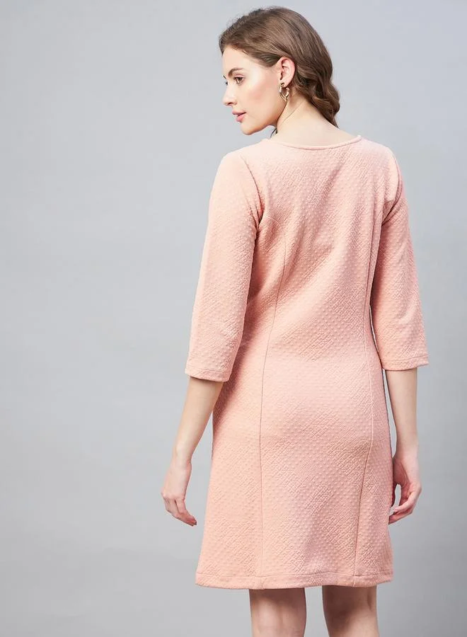 StyleStone  Stylestone Textured Jacquard Round Neck Mini Dress for Women | Best Price UAE