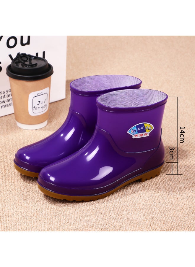 New Fashionable Rain Boots For Women, Mid-calf Thick-soled Waterproof Non-slip Wear-resistant Kitchen Work Shoes, Fleece-lined Warm Short Rain Boots