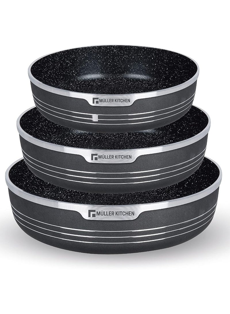 MULLER KITCHEN Oven tray Set 3 Pieces (28cm, 32cm, and 36cm), Die-Cast Aluminum, German Non-Stick Marble Coating Technology, PFOA-Free, Suitable for Multiple Stoves, Dishwasher Safe - Image 1