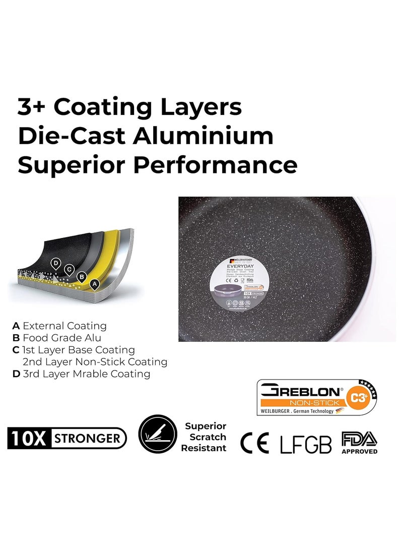 MULLER KITCHEN Oven tray Set 3 Pieces (28cm, 32cm, and 36cm), Die-Cast Aluminum, German Non-Stick Marble Coating Technology, PFOA-Free, Suitable for Multiple Stoves, Dishwasher Safe - Image 3