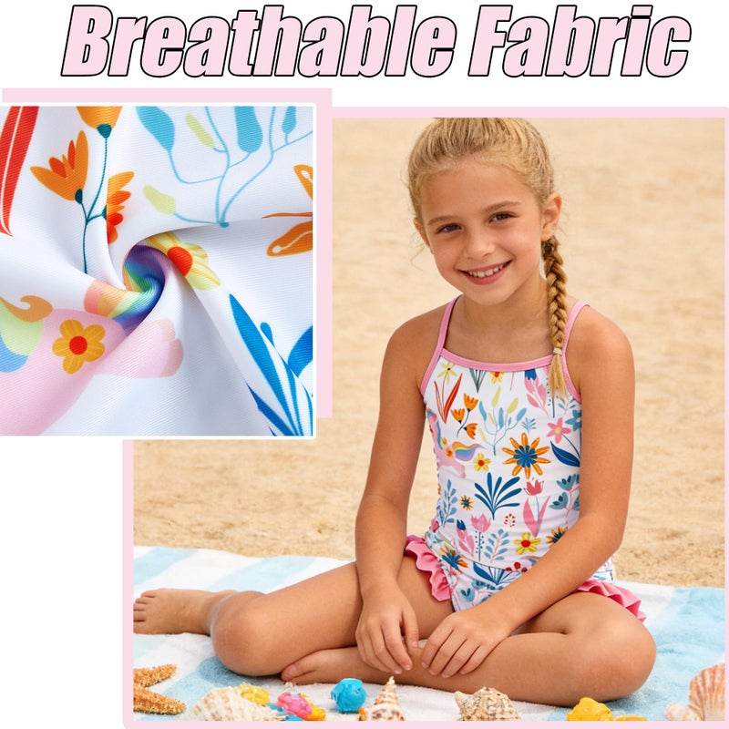 swimsobo Girls Rash Guard for 5 Years Pink Unicorn Tie Bathing Suit 3 Piece Long Sleeve Swimsuit Shorts Sun Protection Swimwear Tankini Sets - Image 2