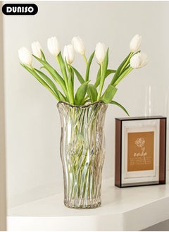 DUNISO Clear Glass Vase, Modern Decorative Vase, Large Irregular Shape Vintage Flower Vase, Minimalist Ins Style Embossed Glass Vase for Wedding Table Decorations Centerpieces, Crystal Vase for Living Room, Bedroom, Kitchen, Dining Table, Mantle  - Image 2