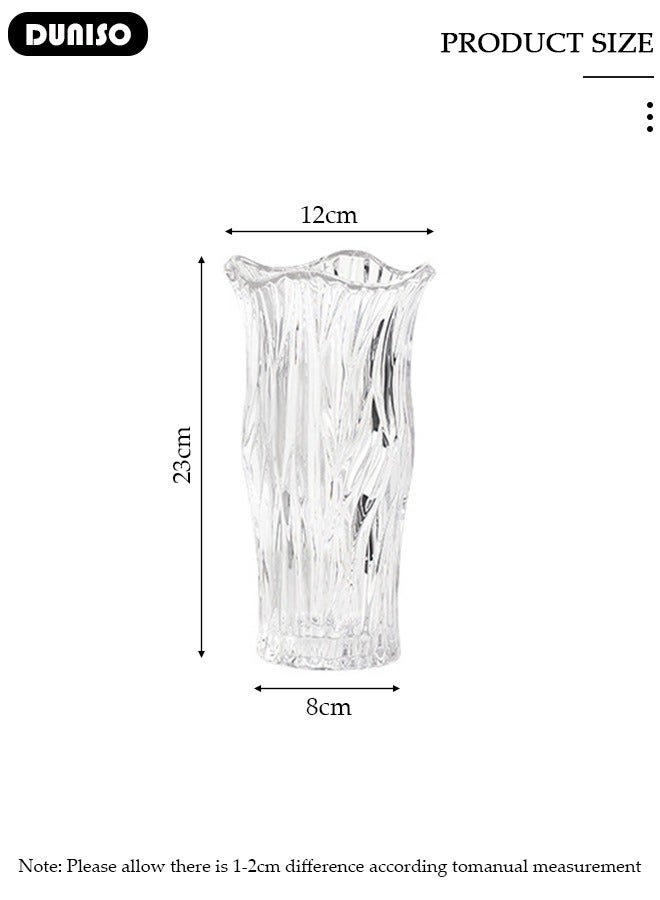 DUNISO Clear Glass Vase, Modern Decorative Vase, Large Irregular Shape Vintage Flower Vase, Minimalist Ins Style Embossed Glass Vase for Wedding Table Decorations Centerpieces, Crystal Vase for Living Room, Bedroom, Kitchen, Dining Table, Mantle  - Image 4