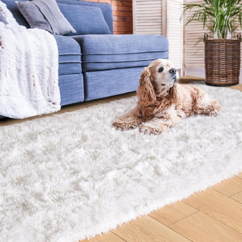 ISEAU Runner Rug for Bedroom, 2x6 Feet Shag Area Rug with Upgrade Non Slip, Fluffy Carpet Runner for Hallway, Fuzzy Soft Living Room Rugs for Kids Girls Bedroom Decor, Cream White - Image 2
