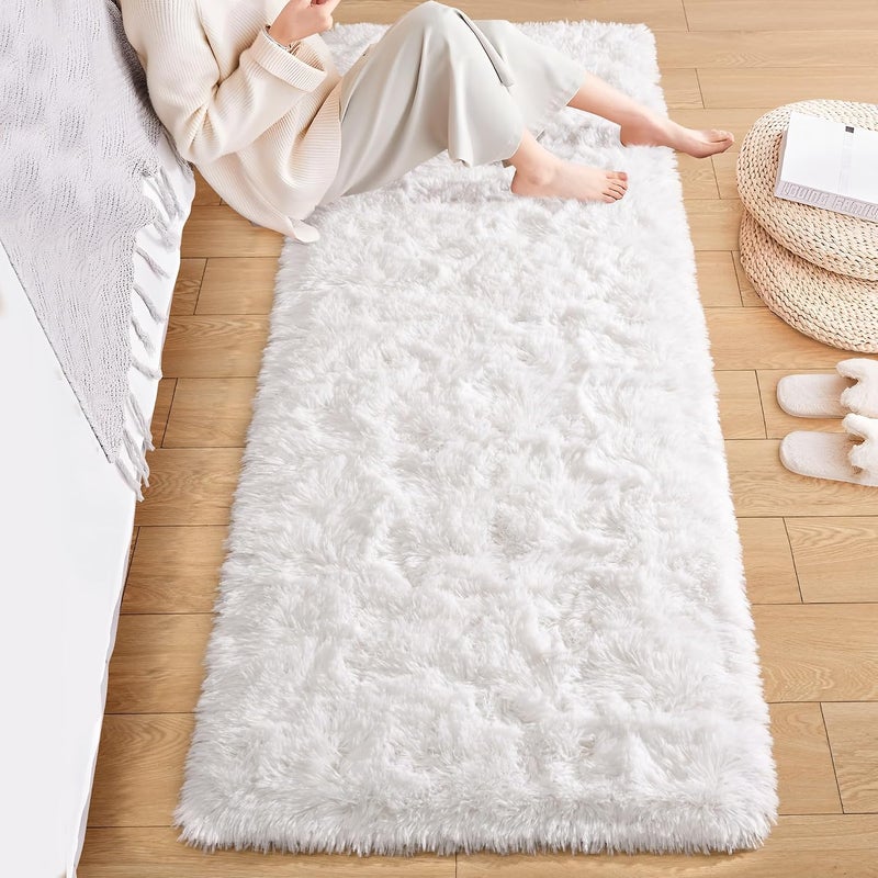 ISEAU Runner Rug for Bedroom, 2x6 Feet Shag Area Rug with Upgrade Non Slip, Fluffy Carpet Runner for Hallway, Fuzzy Soft Living Room Rugs for Kids Girls Bedroom Decor, Cream White - Image 1