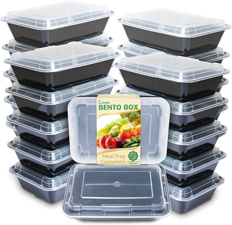 Enther Meal Prep Containers 20 pack 1 Compartment with Lids Food Storage Bento BPA Free  Stackable  Reusable Lunch Boxes MicrowaveDishwasher Freezer SafePortion Control 28 oz