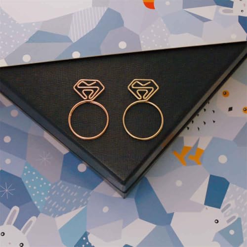 OWLFAVO 36pcs Diamond Ring Shape Paper Clips with Clear Box, Rose Gold and Yellow Gold, Funny Cute Paperclips Bookmarks Planner Clips for Fun Office Supplies College Gifts Wedding Decoration - Image 4