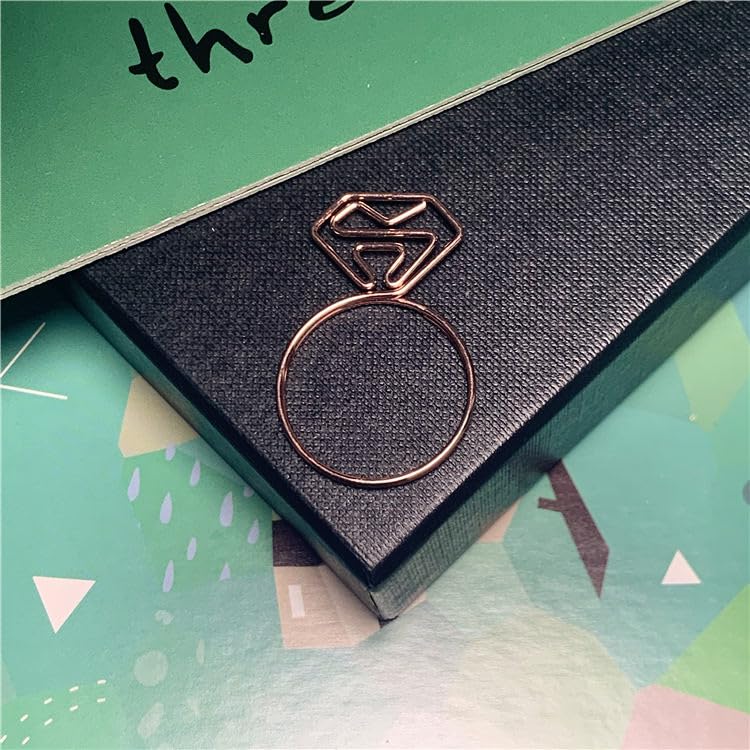 OWLFAVO 36pcs Diamond Ring Shape Paper Clips with Clear Box, Rose Gold and Yellow Gold, Funny Cute Paperclips Bookmarks Planner Clips for Fun Office Supplies College Gifts Wedding Decoration - Image 5
