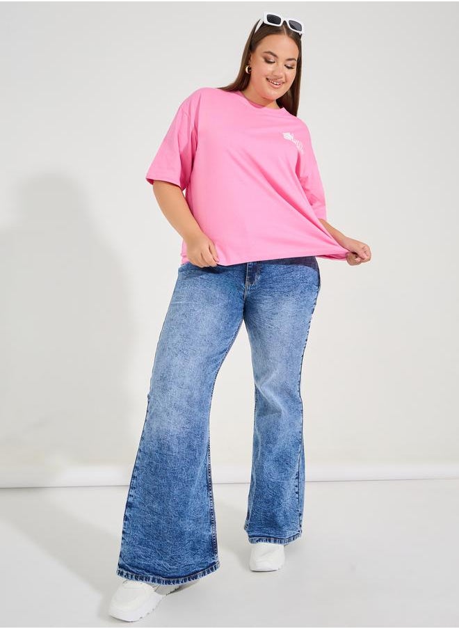 Styli Plus Size Wide Leg Faded Jeans  - Image 1