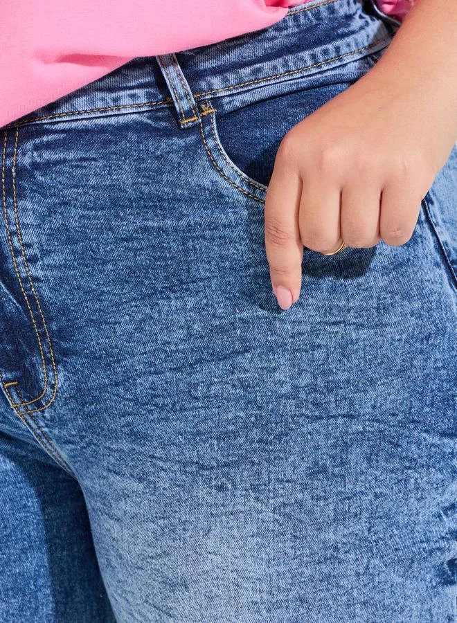 Styli Plus Size Wide Leg Faded Jeans