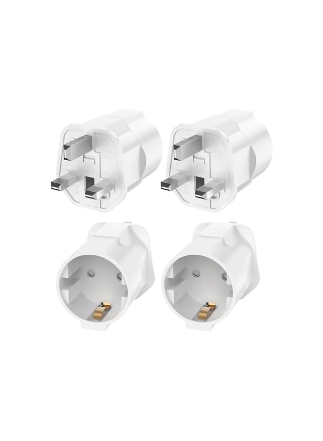 promass 4 Pcs European to UK Plug Adapters, EU to UK Travel Plug Converter, 2 Pin to 3 Pin UK Plug Adaptor, White Travel Plug Adapter from France, Italy, Spain, Germany to UK - Image 2