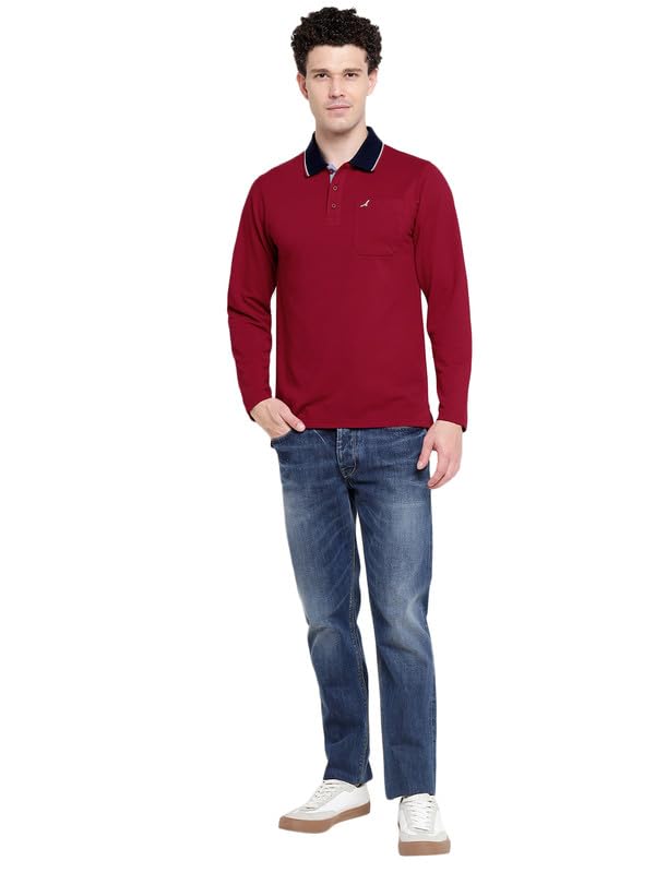 AMERICAN CREW Full Sleeves Polo Collar T-Shirt with Pocket for Men (AC870-4XL_Jester Red) - Image 2