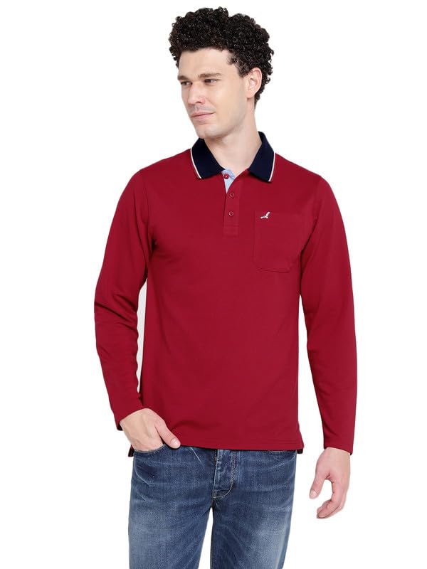 AMERICAN CREW Full Sleeves Polo Collar T-Shirt with Pocket for Men (AC870-4XL_Jester Red) - Image 1