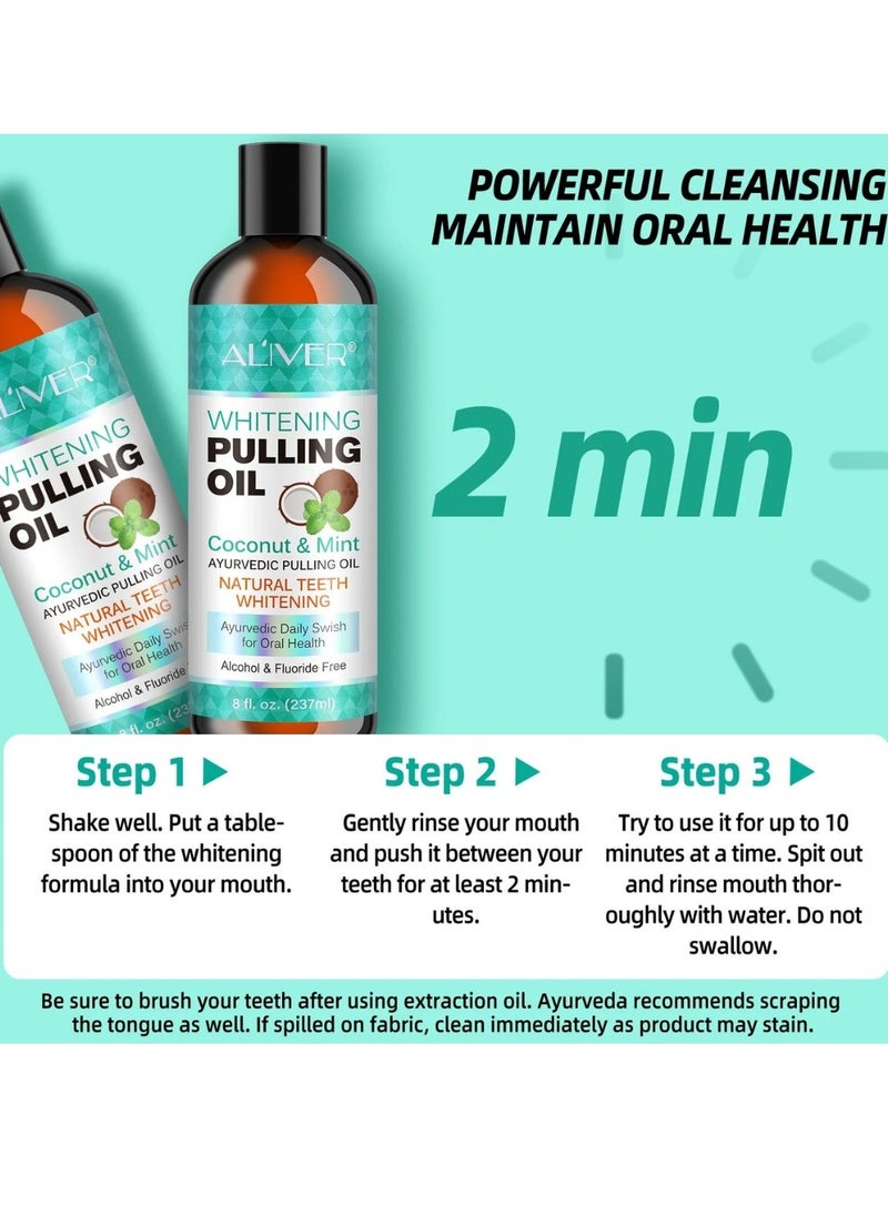 ALIVER - 237 ml Coconut Oil Pulling Mouth Wash with Coconut and Peppermint Oil Ayurvedic Mouthwash for Fresh Breath Teeth Whitening Mint Pulling Mouthwash Natural Essential Oil Mouthwash with Tongue Scraper - Image 1