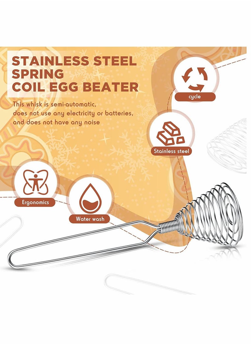 SYOSI - Kitchen Stainless Steel Spring Egg Whisk, 4 Pcs 8.46 Inches Egg Whisk Hand Push Whisk Blender French Style Whisk Wire Whisk for Egg Beater Kitchen Utensil for Blending Whisking Beating and Stirring - Image 1