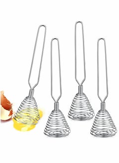 Kitchen Stainless Steel Spring Egg Whisk, 4 Pcs 8.46 Inches Egg Whisk Hand Push Whisk Blender French Style Whisk Wire Whisk for Egg Beater Kitchen Utensil for Blending Whisking Beating and Stirring