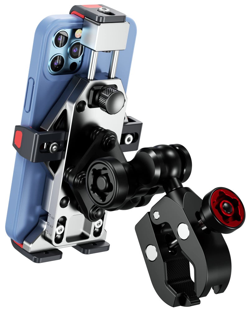 BRCOVAN Motorcycle Phone Mount with Vibration Dampener, Anti-Theft, Adjustable, Aluminum Alloy Handlebar Cellphone Holder for Motorcycle Bike Bicycle Scooter ATV UTV, Fit 4.7''-7.2'' Smartphones - Image 1